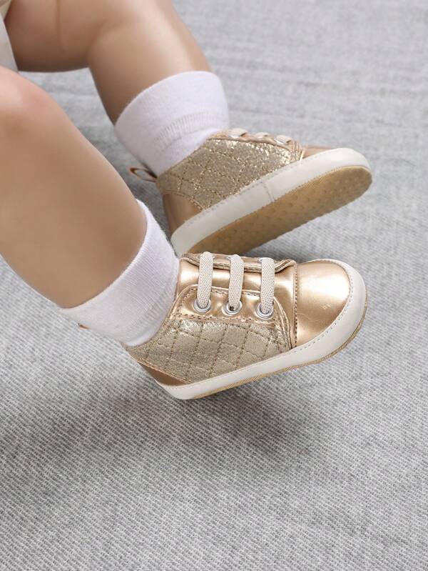 Baby Girls Lace Up Plaid Embossed Skate Shoes For Outdoor
