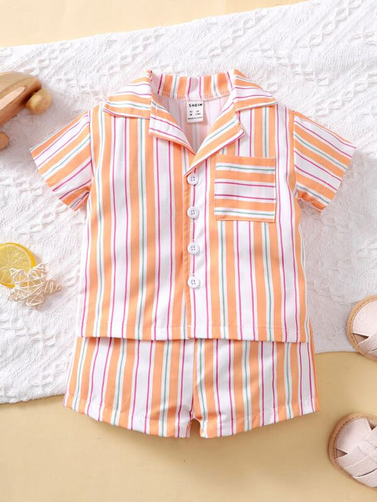 Baby Boy Striped Pocket Front Shirt & Shorts