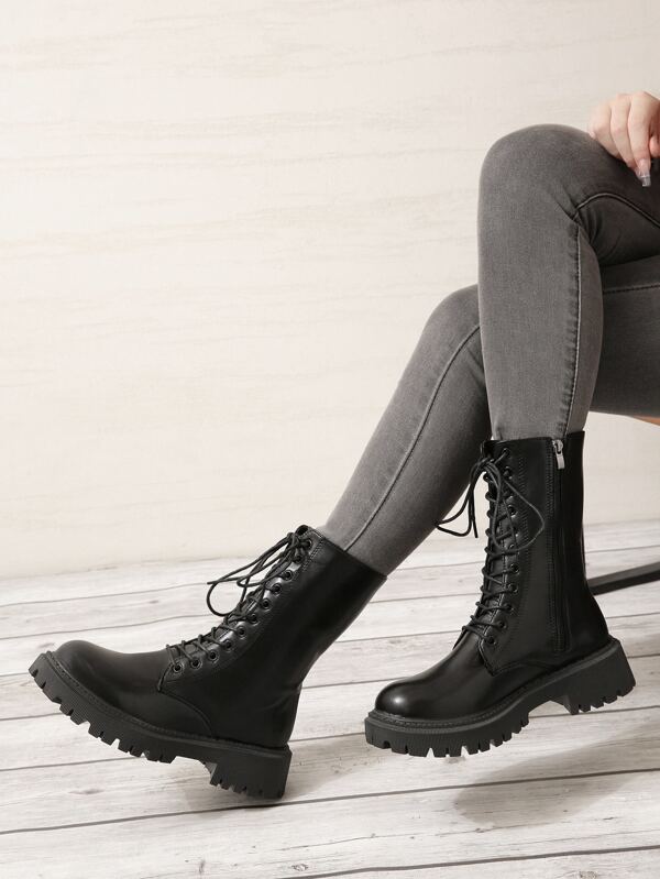 Zip Side Lace-up Front Combat Boots