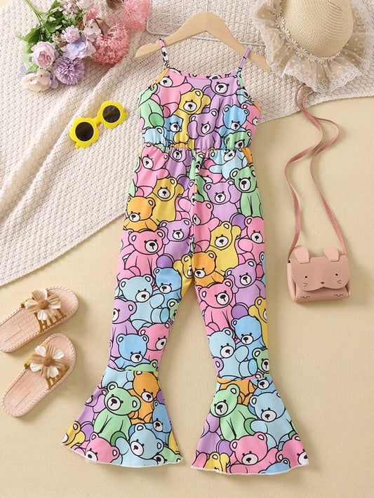SHEIN Kids QTFun Toddler Girls Unicorn & Heart Print Flare Leg Cami Jumpsuit