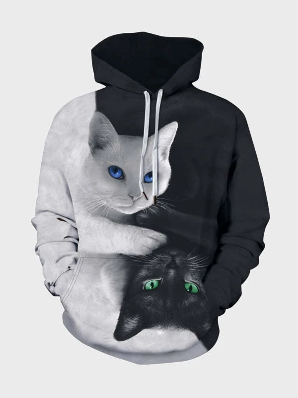 Manfinity LEGND Men Two Tone Cat Print Drawstring Hoodie