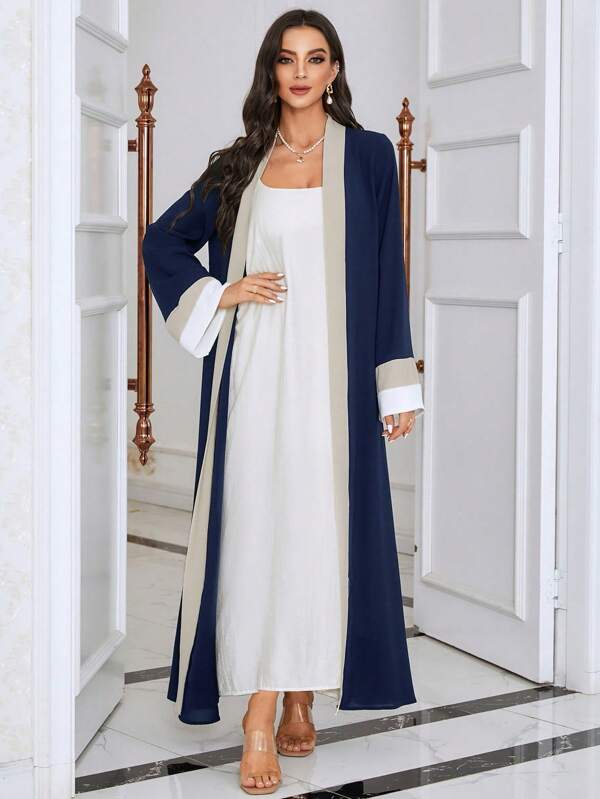 SHEIN Najma Contrast Trim Open Front Abaya