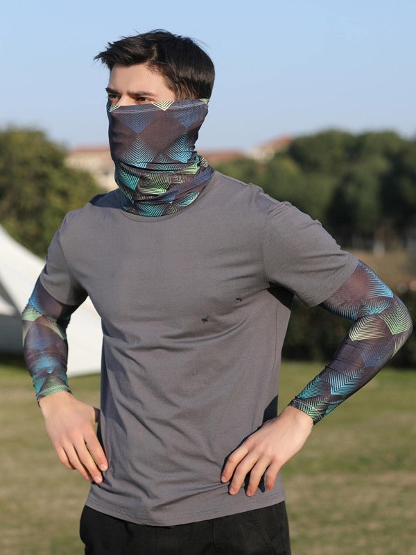 Men Geo Print Outdoor Windproof Face Scarf & Arm Sleeves