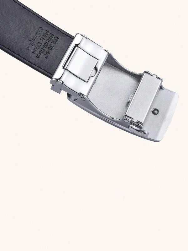 1pc Men Litchi Embossed Automatic Buckle Casual Belt For Daily Life