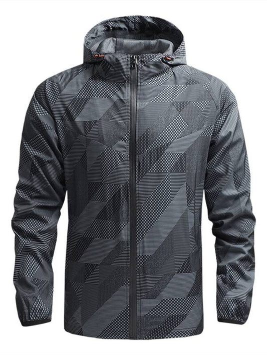 Men Geo Print Zip Up Hooded Jacket