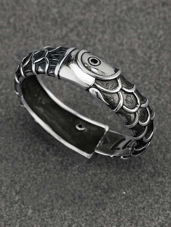 Stylish Koi Fish Design Ring With Reverse Scales Pattern For Men, Suitable For Daily Wear