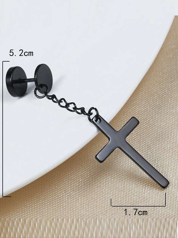 1pc Men's Simple Fashionable Vintage Cool Style Cross & Chain Design Ear Stud