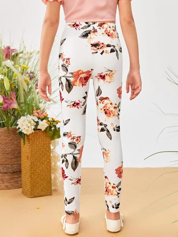 SHEIN Girls High Waist Floral Print Leggings