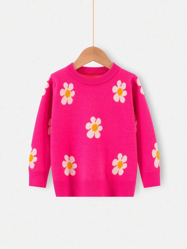 SHEIN Kids Y2Kool Young Girl Floral Pattern Sweater