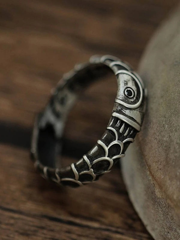 Stylish Koi Fish Design Ring With Reverse Scales Pattern For Men, Suitable For Daily Wear