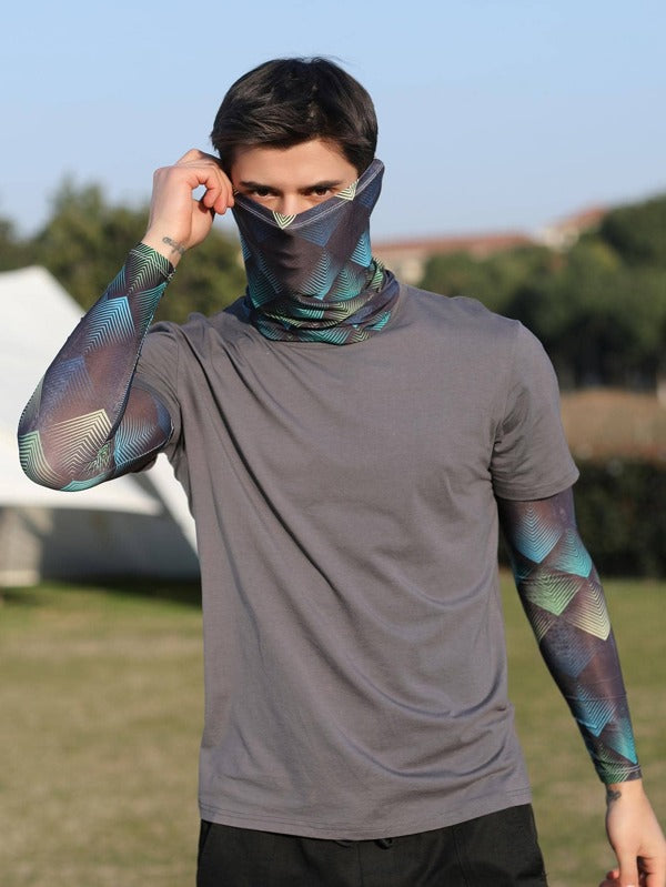 Men Geo Print Outdoor Windproof Face Scarf & Arm Sleeves