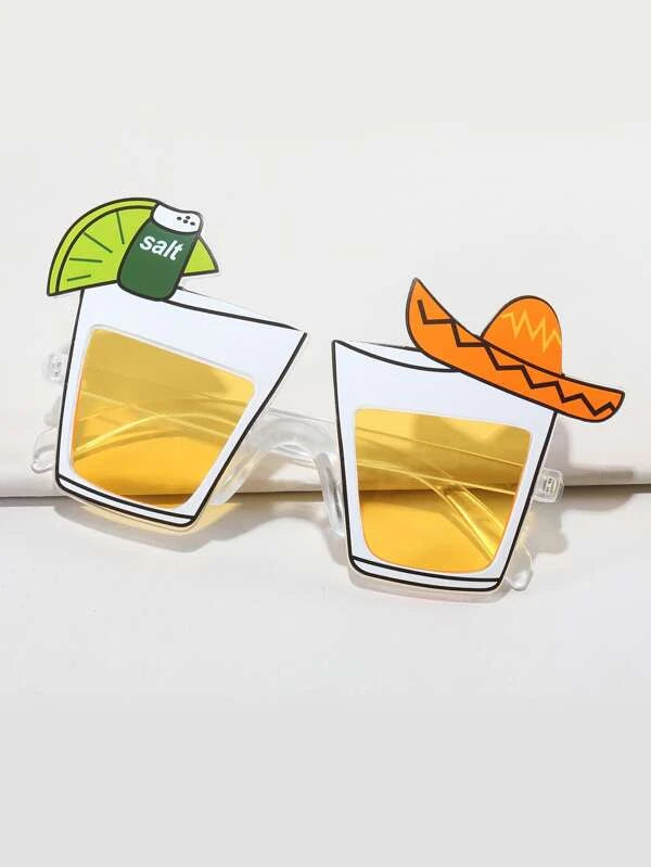 1pair Men Hat & Lemon Decor Beer Cup Design Frame Boho Fashion Glasses For Vacation