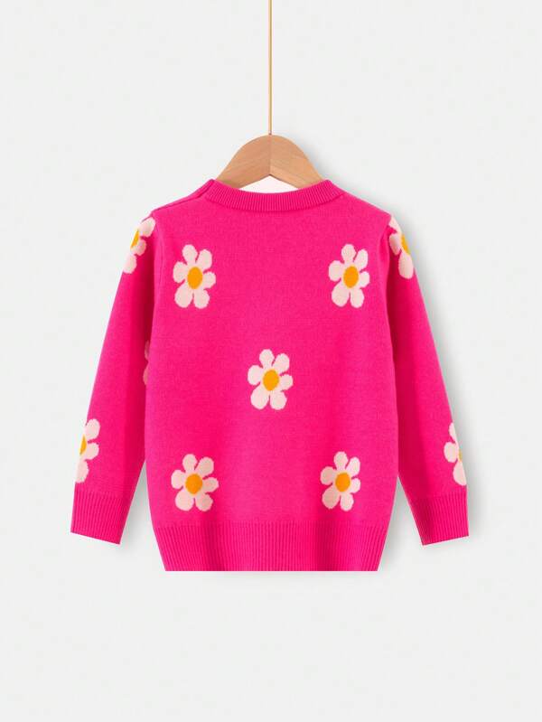 SHEIN Kids Y2Kool Young Girl Floral Pattern Sweater