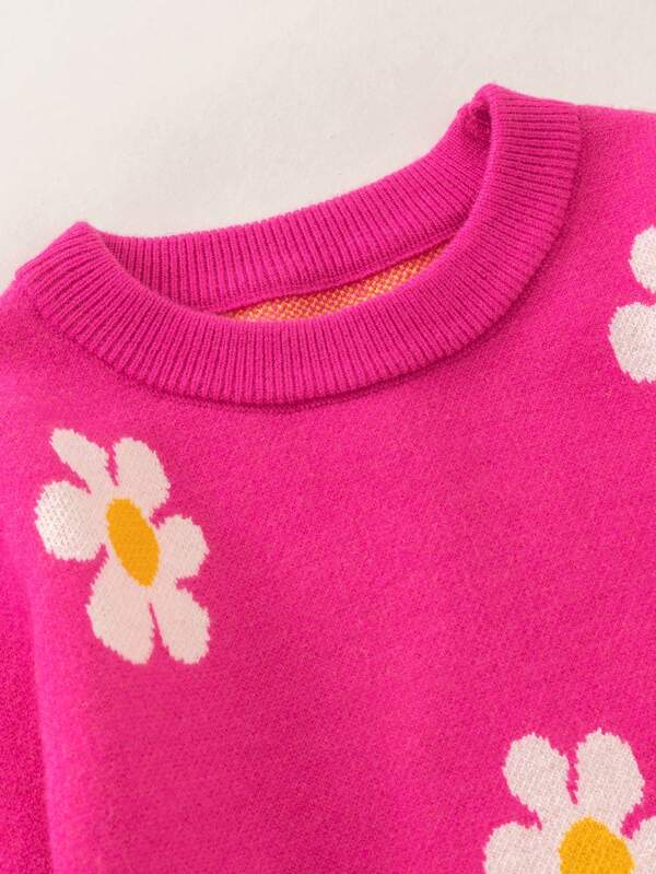 SHEIN Kids Y2Kool Young Girl Floral Pattern Sweater