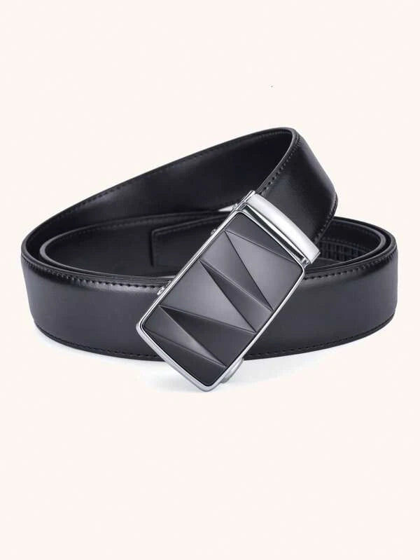 1pc Men Litchi Embossed Automatic Buckle Casual Belt For Daily Life