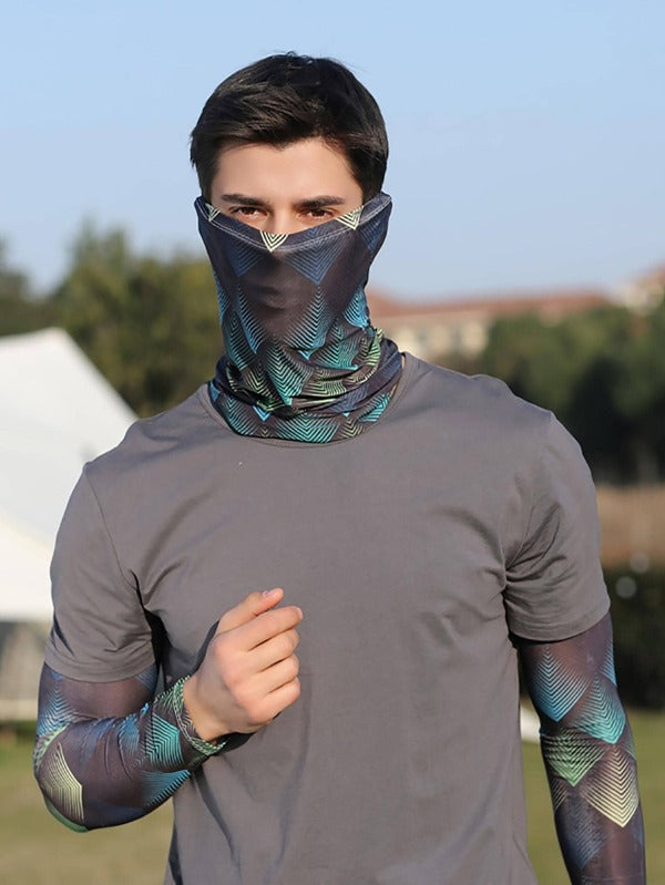 Men Geo Print Outdoor Windproof Face Scarf & Arm Sleeves