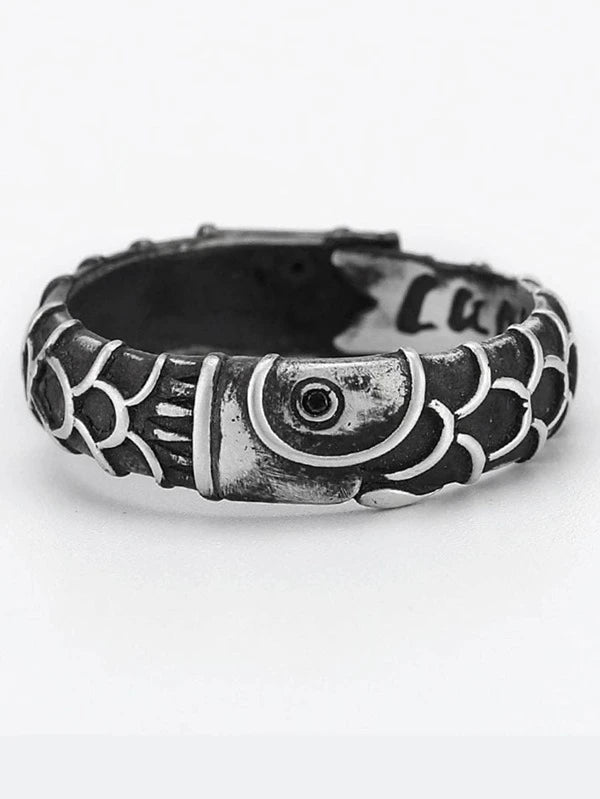 Stylish Koi Fish Design Ring With Reverse Scales Pattern For Men, Suitable For Daily Wear