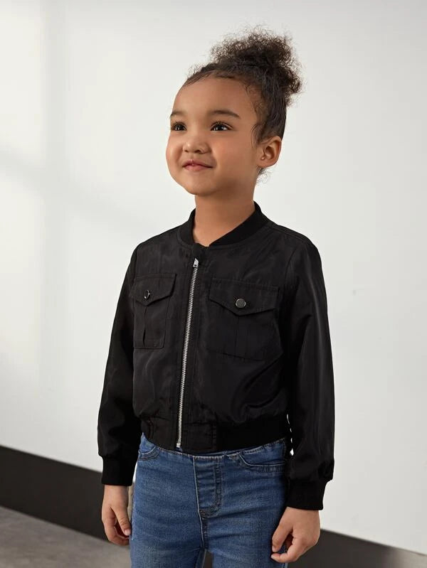 SHEIN Toddler Girls Zip Up Flap Pocket Bomber Jacket