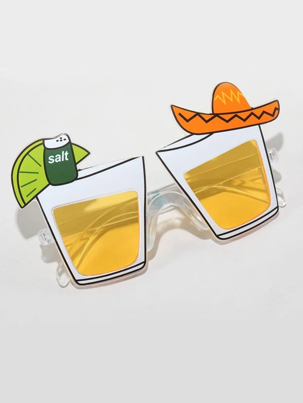 1pair Men Hat & Lemon Decor Beer Cup Design Frame Boho Fashion Glasses For Vacation