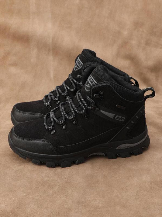 Men Letter Graphic Hiking Boots, Lace-up Front Fashion Boots