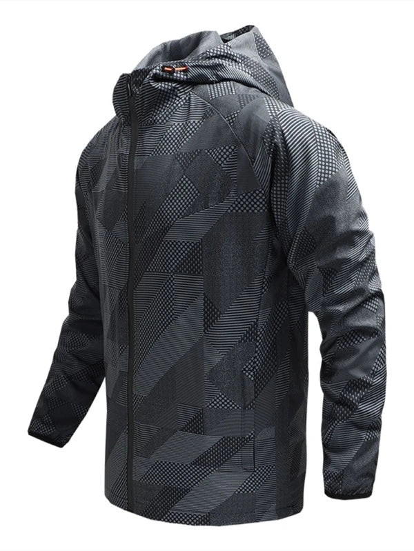 Men Geo Print Zip Up Hooded Jacket