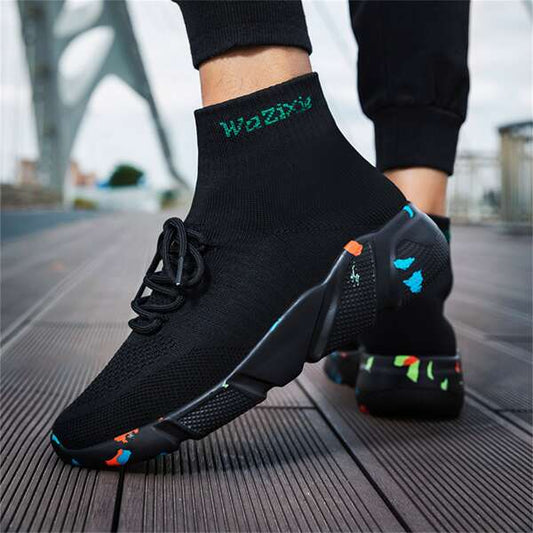 Men's Breathable High-top Sneakers With Mesh And Front Lacing, Circular Toe And Thick Sole, Shocks Absorption Sports Shoes For Outdoor Activities, Casual Wear And Running, Simple And Trendy, Suitable For Teenagers,