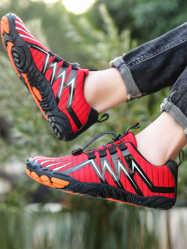 Sporty Creek Shoes For Women, Colorblock Geometric Pattern Drawstring Front Water Shoes