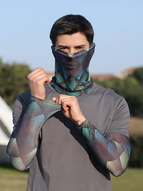 Men Geo Print Outdoor Windproof Face Scarf & Arm Sleeves