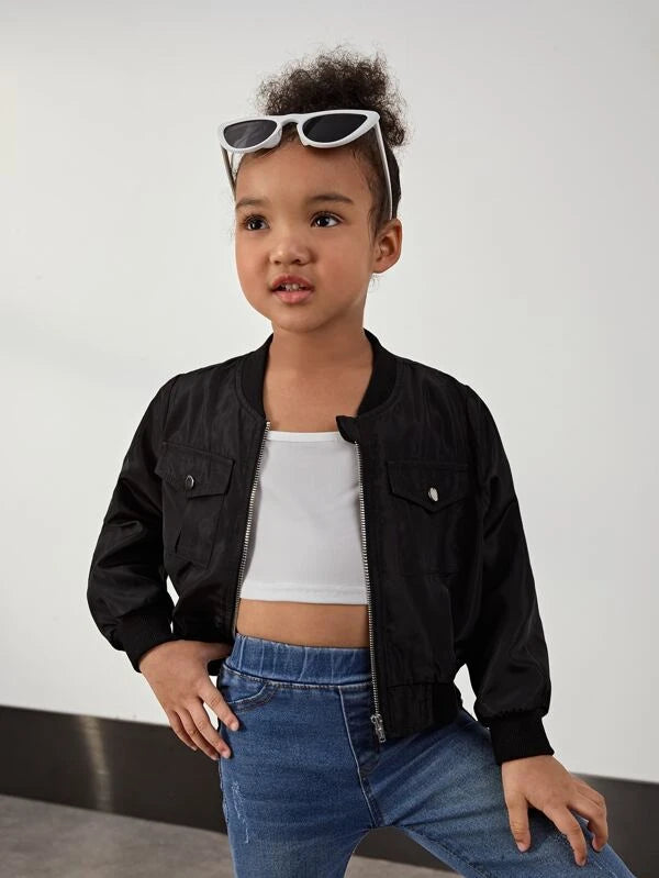 SHEIN Toddler Girls Zip Up Flap Pocket Bomber Jacket