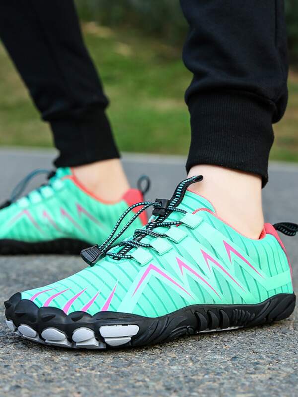 Sporty Creek Shoes For Women, Colorblock Geometric Pattern Drawstring Front Water Shoes