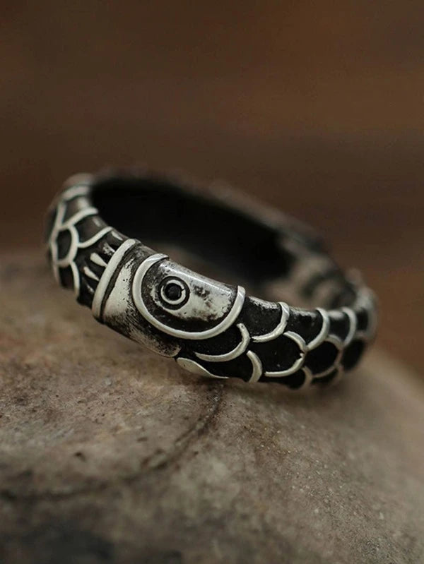 Stylish Koi Fish Design Ring With Reverse Scales Pattern For Men, Suitable For Daily Wear