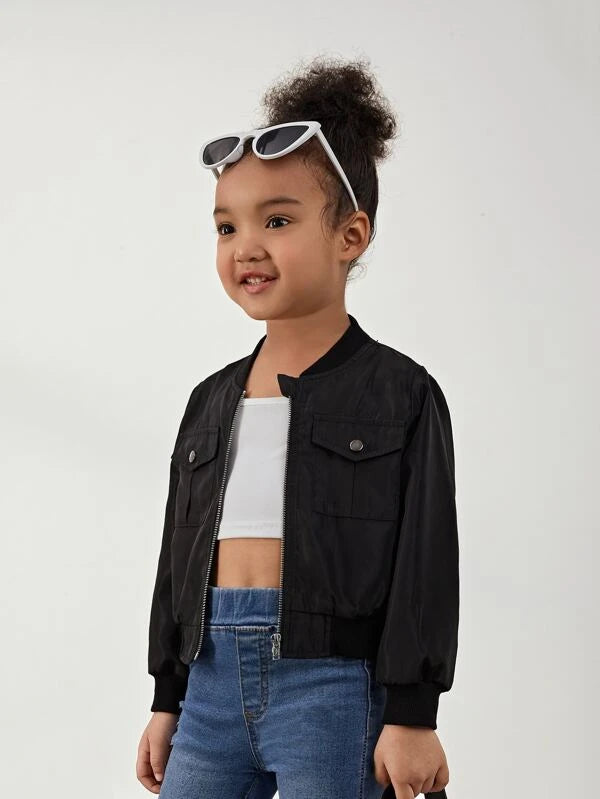 SHEIN Toddler Girls Zip Up Flap Pocket Bomber Jacket