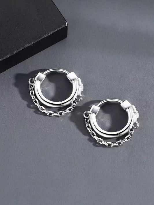 Men Chain Decor Hoop Earrings