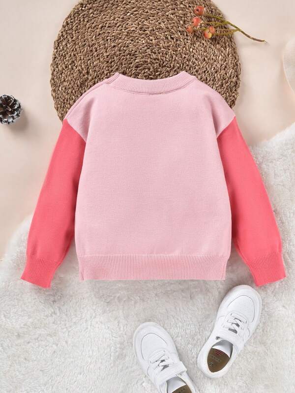 Young Girl Heart Pattern Drop Shoulder Sweater