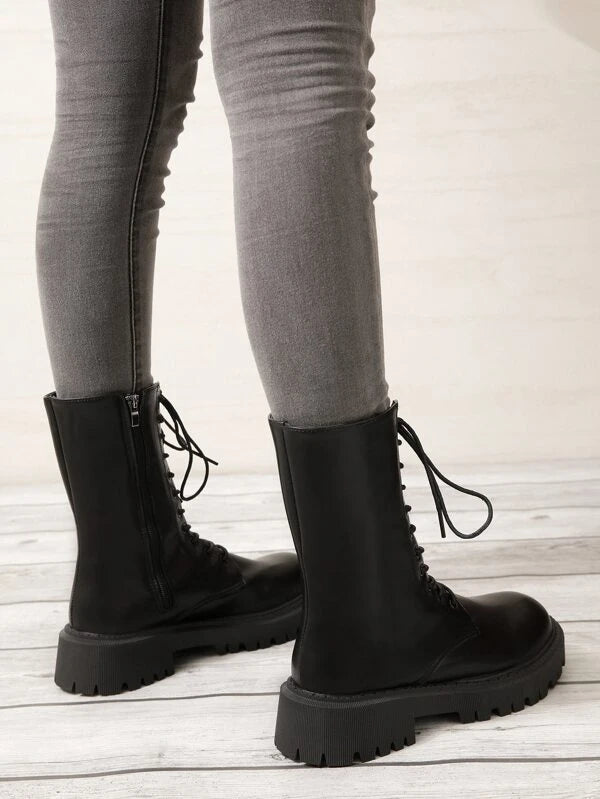 Zip Side Lace-up Front Combat Boots