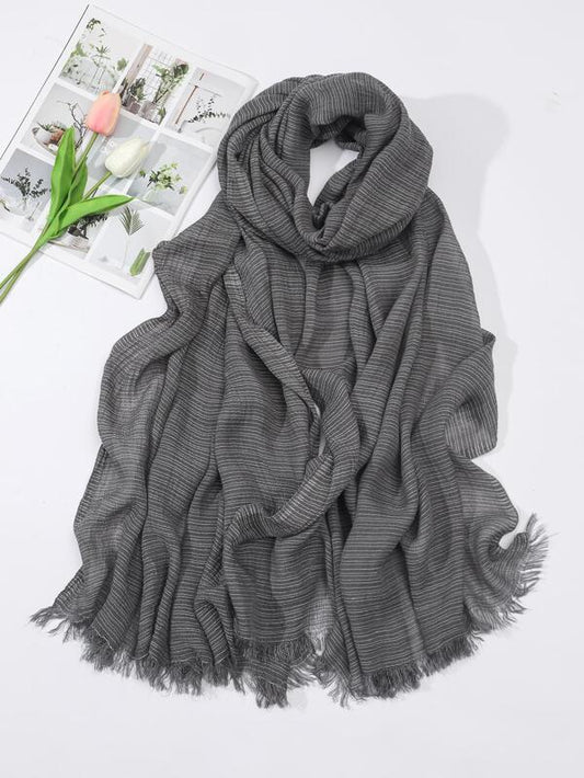 1pc Men Striped Pattern Raw Trim Fashion Scarf For Daily Life