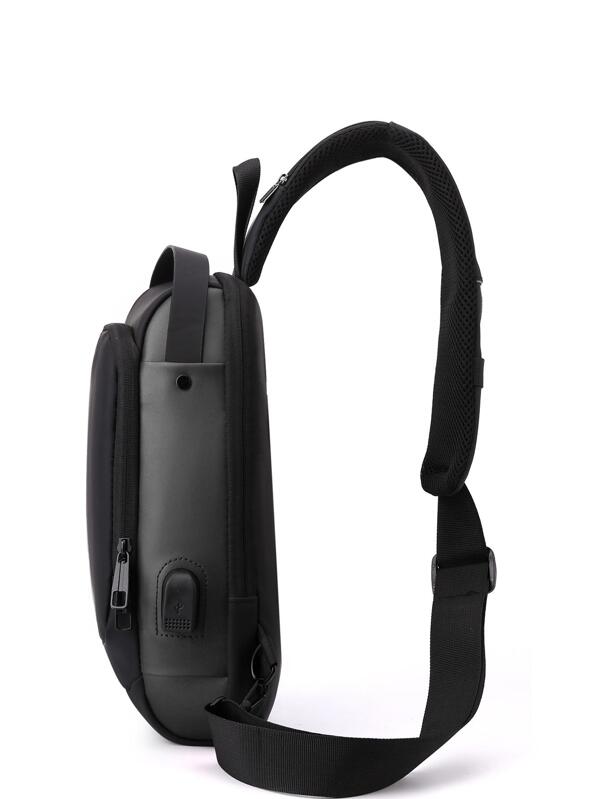 Black Anti-theft Usb Charging Men's Casual Waist Bag With Password Lock