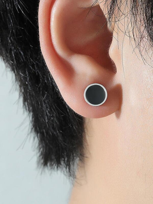 1pc Men Round Stud Earrings, Stainless Steel Jewelry