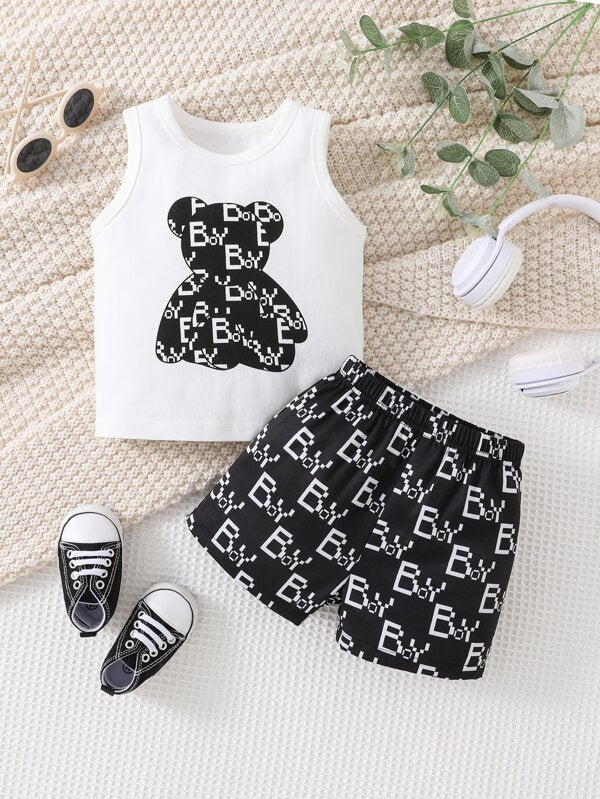 Baby Boy Bear Print Tank Top & Shorts