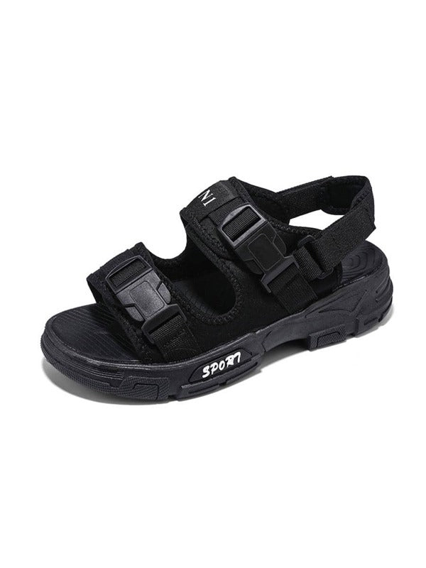 Men Breathable Letter Graphic Release Buckle Decor Sports Sandals, Sporty Fabric Sandals For Summer