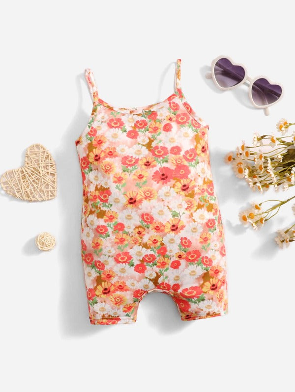 SHEIN Baby Allover Floral Print Cami Romper