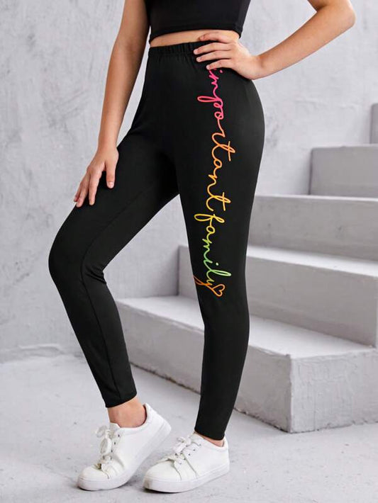 SHEIN Teen Girls Letter Graphic Leggings