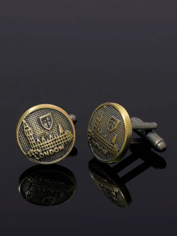 Men 1Pair Textured Round Cufflink For Daily Decoration For A Stylish Look