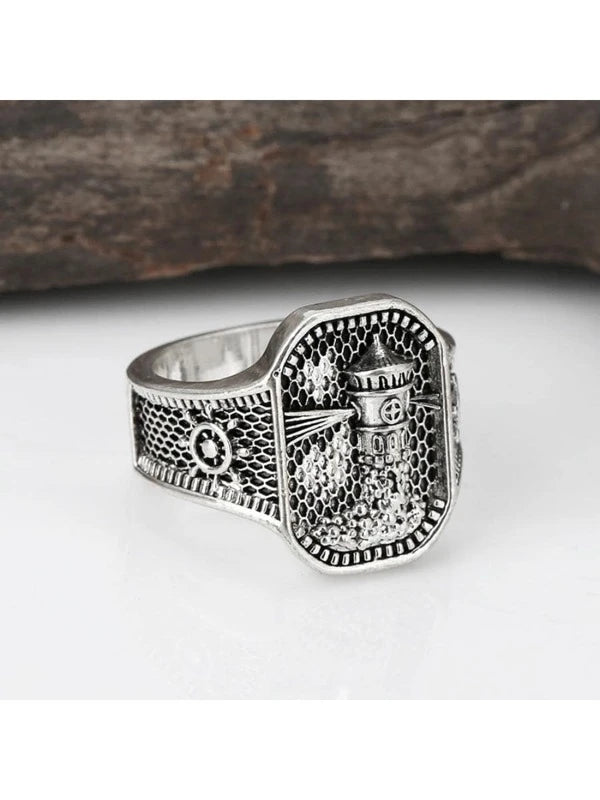 1Pc Fashionable Zinc Alloy Building Detail Ring For Men For Daily Decoration Zinc Alloy Silver
