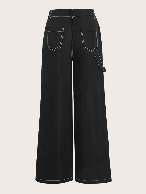 SHEIN EZwear High Waist Top-stitching Wide Leg Pants