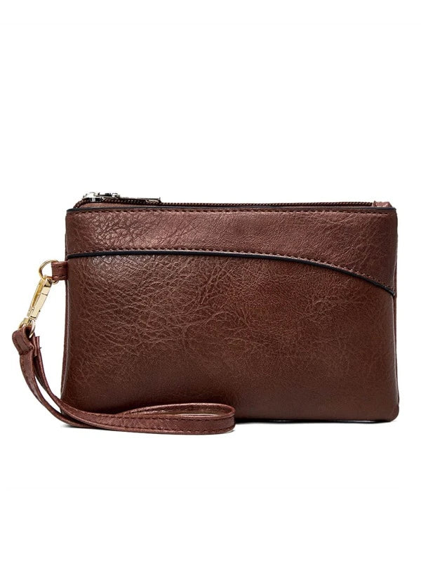 Zipper Phone Bag, Women's Retro Style Artificial Leather Wallet Clutch Bag With Wristlet