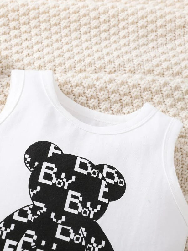 Baby Boy Bear Print Tank Top & Shorts