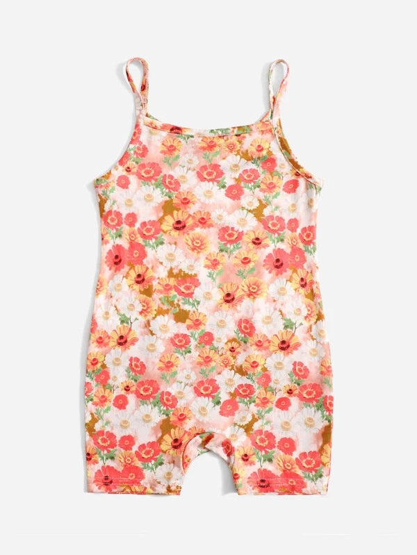 SHEIN Baby Allover Floral Print Cami Romper