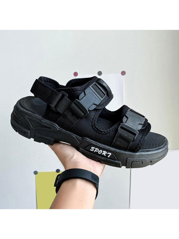 Men Breathable Letter Graphic Release Buckle Decor Sports Sandals, Sporty Fabric Sandals For Summer