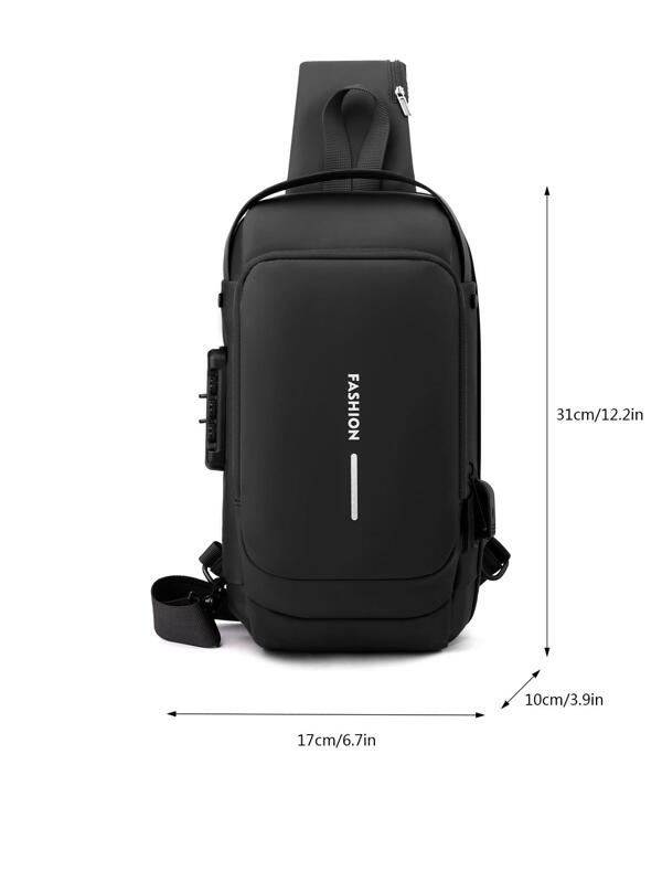 Black Anti-theft Usb Charging Men's Casual Waist Bag With Password Lock